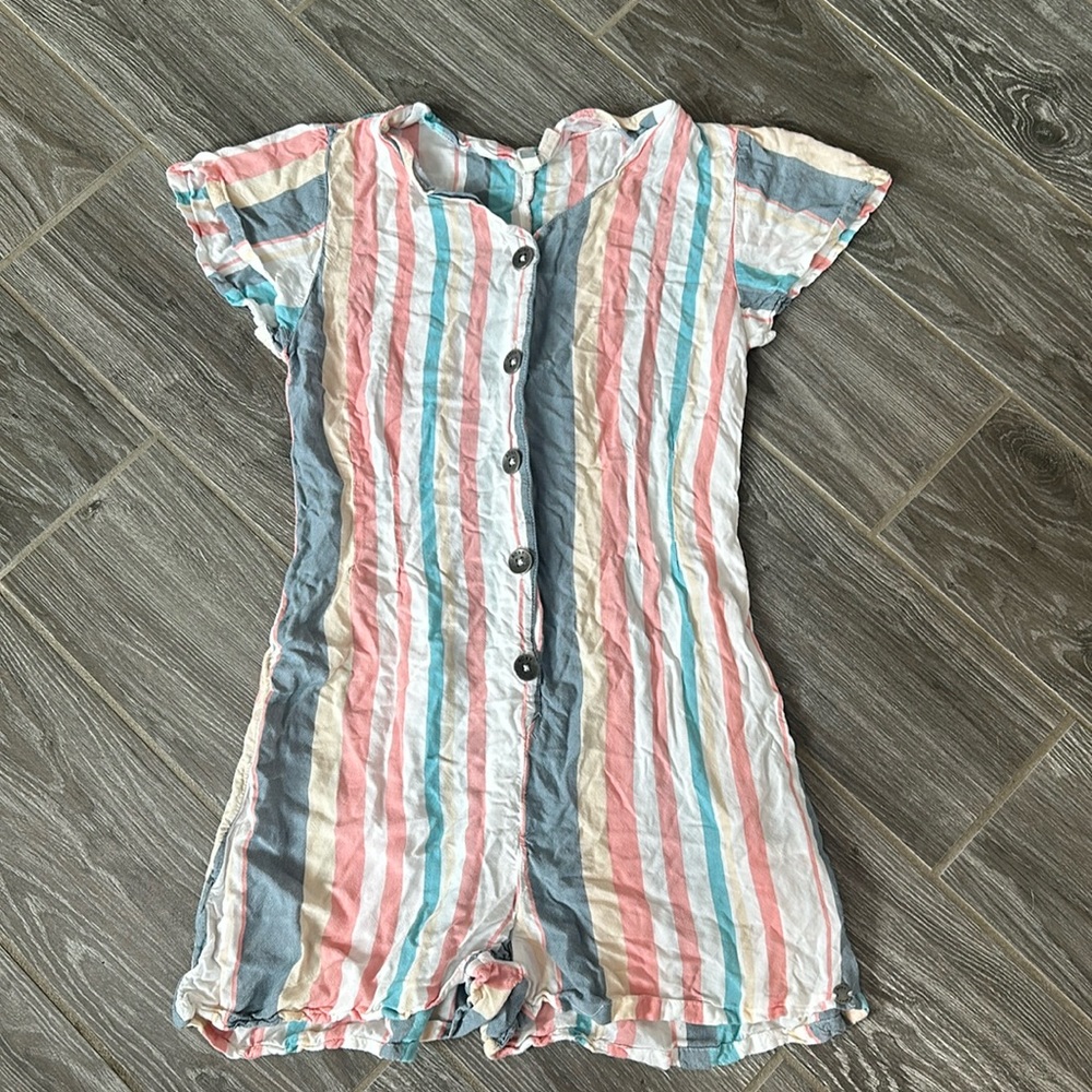 Roxy Girl XL extra L 14 striped spring summer button down romper EUC top shorts - Picture 2 of 4